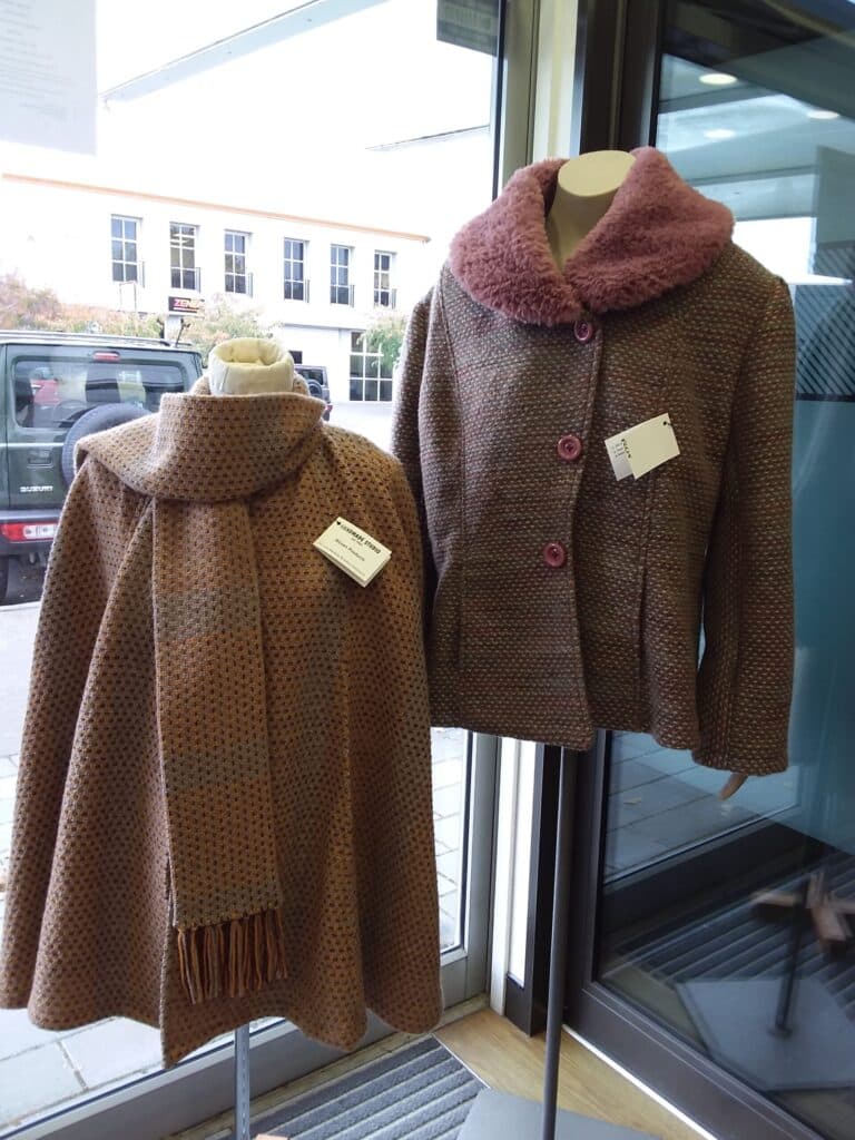 Custom woven garments on display